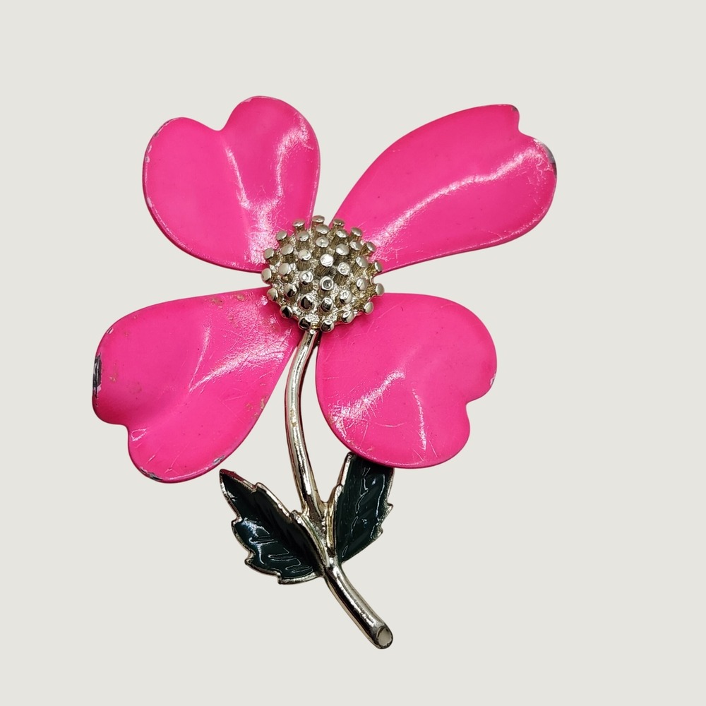 Vintage Hot Pink Enamel Flower Brooch 1960s Sarah Coventry Mod Pop Art Pin